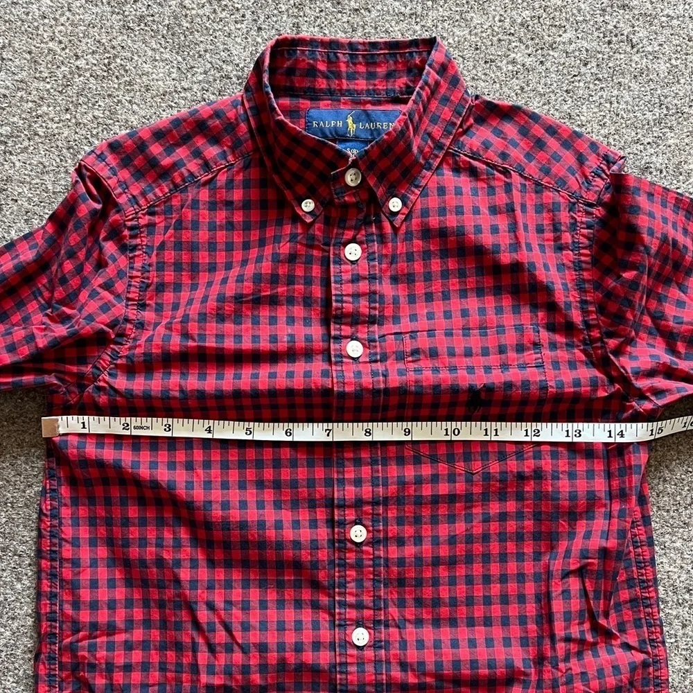 Ralph Lauren Red Navy Gingham Checkered Button Down Long Sleeve Shirt Boys S (8)